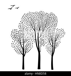 Belle carte avec arbres silhouette. forêt d'automne arrière-plan. Feuilles d'automne et les arbres avec carte floral frame. Bonne journée wifi cartes florales Illustration de Vecteur