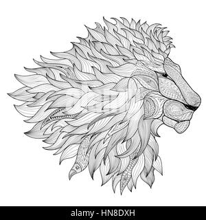 Lion animal zentangle. isolé illustration dessiné à la main Illustration de Vecteur