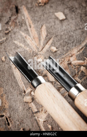Ciseaux de bois Gros plan sur carpenter desktop Banque D'Images