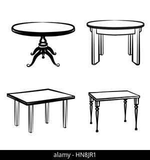 Ensemble de meubles. intérieur détail contours collection : tables de différentes retro style Illustration de Vecteur