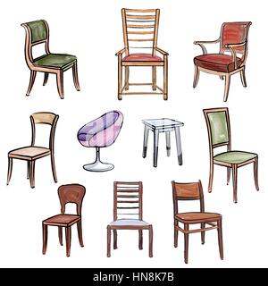 Ensemble de meubles. intérieur détail couleur de l'eau aperçu collection : chaise, fauteuil, tabouret Illustration de Vecteur