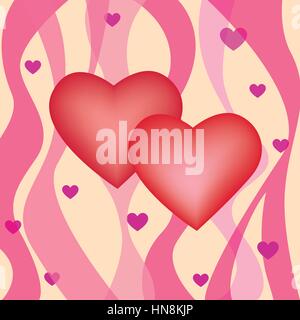 Valentine's day background. deux coeurs dans les vagues de l'amour. Illustration de Vecteur