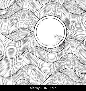 La texture de l'onde avec cadre pour le texte. noir et blanc ondulé élégant abstract background. Illustration de Vecteur