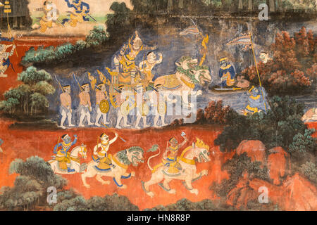 Wandmalerei im Königspalast , Phnom Penh, Kambodscha, Asien | peinture murale du Palais Royal, Phnom Penh, Cambodge, Asie Banque D'Images