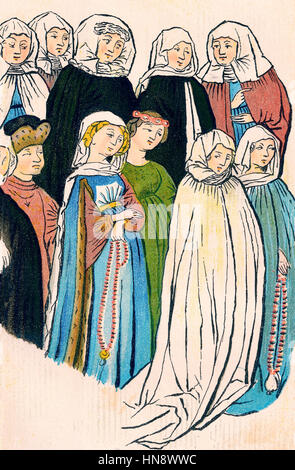 Costumes de femmes par Ulrich von Richental, chroniqueur de le concile de Constance, 15e siècle Banque D'Images