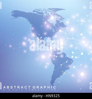Fond graphique géométrique avec la communication de la carte de l'Amérique du Nord et du Sud. Grand complexe de données avec des composés. Tableau minimes. La visualisation de données numériques. Illustration vecteur cybernétique scientifique. Illustration de Vecteur
