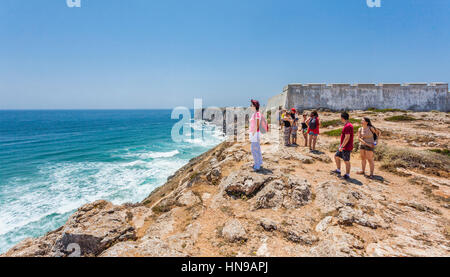 Portugal, Algarve, la Forteresse de Sagres, un fort du 15ème siècle sur un promontoire rocheux à Ponta de Sagres, Banque D'Images