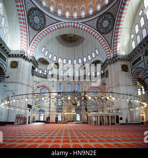 Intérieur de mosquée de Soliman à Istanbul Turquie Banque D'Images