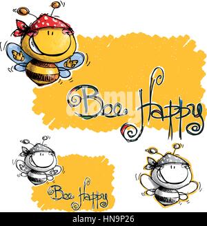 Cartoon illustration of a happy bee portant un bandana. Tous les objets des couches, des éléments de chacun de ces objets soigneusement sur des groupes. Illustration de Vecteur