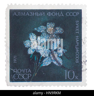 Urss - circa 1971 : timbre imprimé en montre broche - bouque Banque D'Images