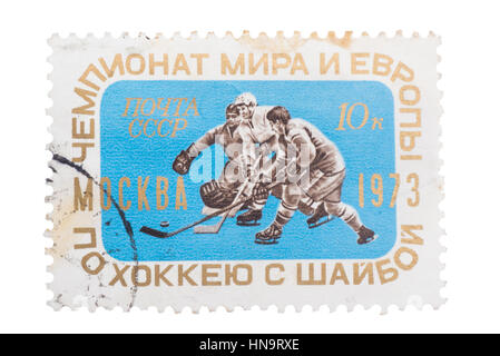 Urss - VERS 1973 : Une montre de timbres en jouer de hockey sur glace Banque D'Images