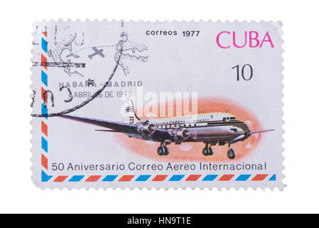 CUBA - circa 1977 : timbre imprimé en jet montre aircr Banque D'Images