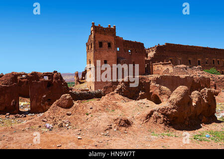 Extérieur de la Kasbah de Telouet berbères en pisé, Atlas, Maroc Banque D'Images