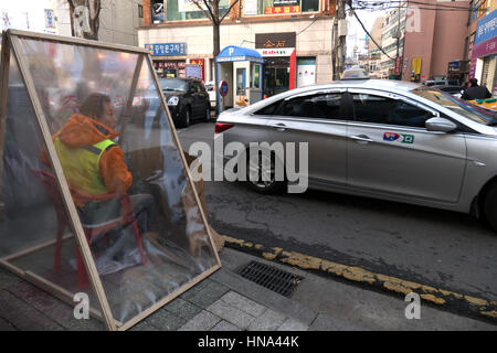 Les travaux routiers, les travaux routiers, la construction de routes à Séoul, Corée du Sud, Asie Banque D'Images