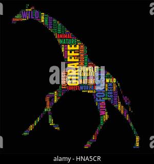 Girafe Typographie word cloud Vector illustration colorée Illustration de Vecteur