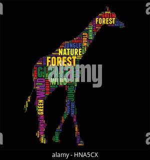 Girafe Typographie word cloud Vector illustration colorée Illustration de Vecteur