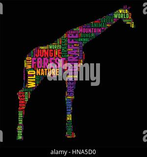 Girafe Typographie word cloud Vector illustration colorée Illustration de Vecteur