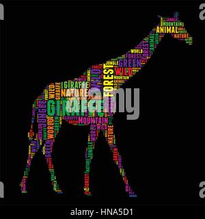 Girafe Typographie word cloud Vector illustration colorée Illustration de Vecteur