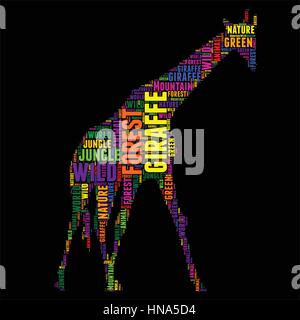 Girafe Typographie word cloud Vector illustration colorée Illustration de Vecteur