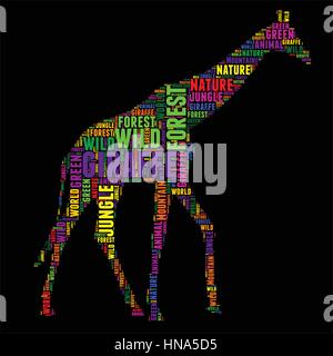 Girafe Typographie word cloud Vector illustration colorée Illustration de Vecteur