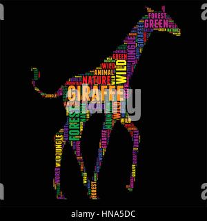 Girafe Typographie word cloud Vector illustration colorée Illustration de Vecteur