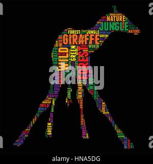 Girafe Typographie word cloud Vector illustration colorée Illustration de Vecteur