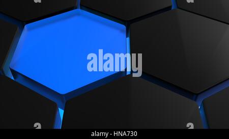 Hexagones futuriste à rétroéclairage bleu Banque D'Images