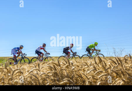 Saint-Quentin-Fallavier,France - Juillet 16, 2016 : Le bras de équitation dans une plaine de blé au cours de l'étape 14 du Tour de France 2016. Banque D'Images