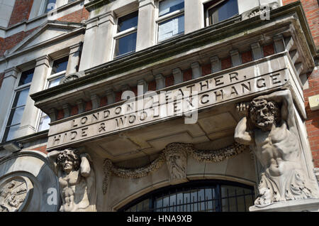 L'ex-London en cuir peau et Wool Exchange sur le cuir de la Market Street, London Bridge, London, UK. Banque D'Images