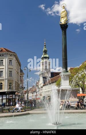 Platz am Eisernen Tor mit, Mariensaeule Jesuitenkirche und im Hintergrund Herrengasse, Graz, Salzburg, Österreich - Graz, en Styrie, Autriche Banque D'Images