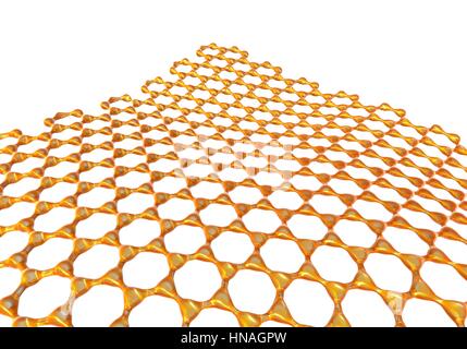 Feuille de graphène. Illustration de la structure moléculaire à l'échelle atomique de graphène, une seule couche de graphite. Il est composé d'atomes de carbone disposés de façon hexagonale liée par de fortes liaisons covalentes. Le graphène est très solide et flexible. Il transporte les électrons très efficacement et pourrait un jour remplacer le silicium dans les puces d'ordinateurs et d'autres applications des technologies. Banque D'Images