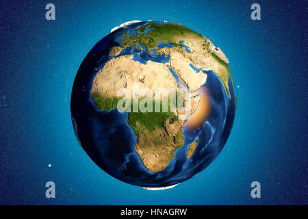 La terre de l'espace. Illustration montrant l'ordinateur comme la Terre vue de l'espace, centrée sur l'Afrique. L'Europe (en haut) et au Moyen-Orient (en haut à droite) peut être vu. Banque D'Images