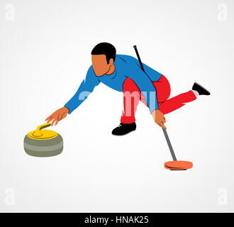 Le jeu de curling sur un fond blanc. Photo illustration. Banque D'Images