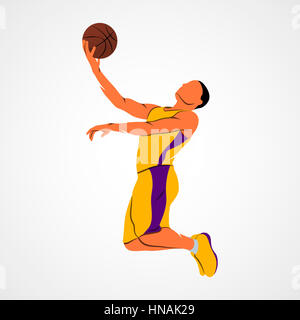 Joueur de basket-ball avec ballon abstrait sur un fond blanc. Photo illustration. Banque D'Images