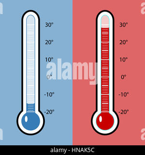 Froid thermomètre et de la chaleur. La mesure de la température, de l'air chaud météo illustration Banque D'Images