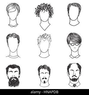 Les hommes avec différents style de cheveux et de la barbe. man avatar défini. beaux caractères de modèle plat. Illustration de Vecteur