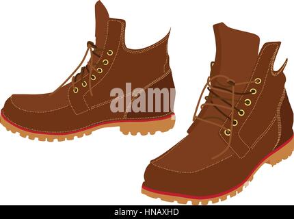 Hommes Bottes d'hiver. Chaussures de randonnée. Illustration de Vecteur