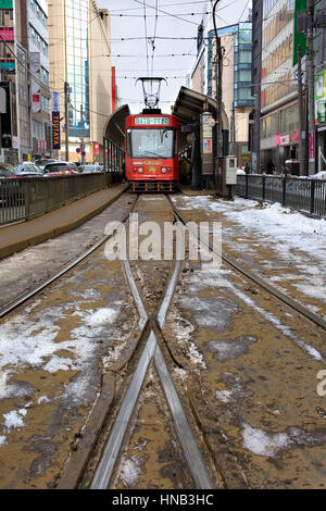 En tram Ichijo Minami Avenue,Sapporo, Hokkaido, Japan Banque D'Images