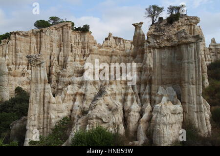 Orgues d'Ille sur Tet, Pyrénées-Orientales, France. De hauts piliers de roche érodée en tuyau d'orgue de formes. Également connu sous le nom de cheminées de fées ou 'hoodoos'. Banque D'Images