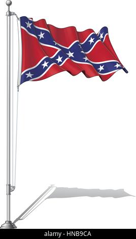 Vector Illustration d'une forme Confederate Rebe drapeau dans un clean-cut et une vieille version, la fixer sur un mât. Les deux versions sont en place dans la région de séparation Illustration de Vecteur