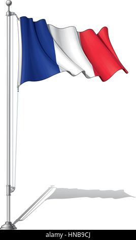 Vector Illustration d'une forme drapeau Frnch fixer sur un mât. D'un drapeau et d'un poteau en couches séparées, l'art de la ligne, l'ombrage et la couleur parfaitement dans des groupes pour e Illustration de Vecteur