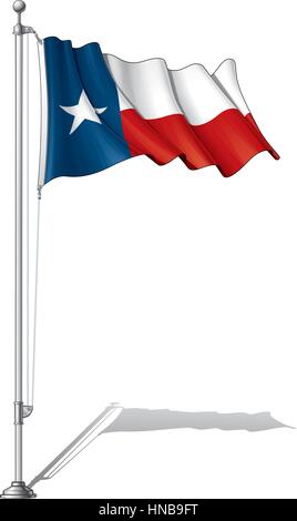 Vector Illustration d'une forme Texas flag le fixer sur un mât. D'un drapeau et d'un poteau en couches séparées, l'art de la ligne, l'ombrage et la couleur parfaitement dans des groupes pour e Illustration de Vecteur