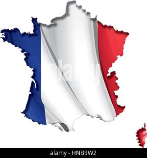 Découpe de la carte française, très détaillées sur le bord, avec un ombrage de l'agitaient des drapeaux en dessous. Régler l'épaisseur sur la découpe suit la frontière inne Illustration de Vecteur