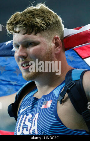 Rio de Janeiro, Brésil. 17 août 2016. Ryan Crouser (USA) médaille d'or dans l'épreuve du lancer du poids lors des Jeux Olympiques de 2016. ©PAUL J. Sutton/P Banque D'Images