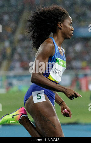 Rio de Janeiro, Brésil. 18 août 2016. L'athlétisme, Ashley Spencer (USA) qui se font concurrence sur le 400m haies finale au Jeux Olympiques d'été 2016 Banque D'Images