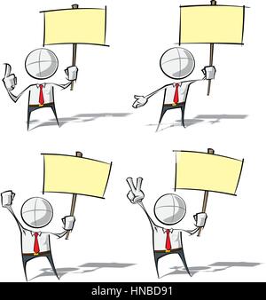 Ensemble de vecteur clairsemée illustration d'une entreprise générique cartoon character holding a placard. Illustration de Vecteur