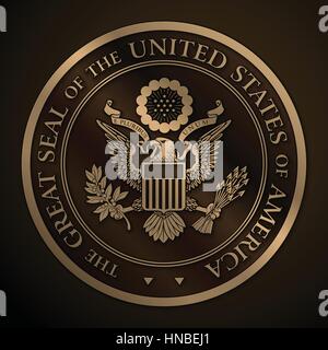 Vecteur conception très détaillées d'un relief monochromatique, gold FONCTIONNAIRE Grand Sceau des États-Unis. EPS 10 avec un 25 Mpxl, Q12 aperçu JPEG. Illustration de Vecteur