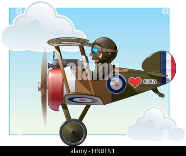 Vector cartoon illustration de la British WWI fighter un biplan Vickers voler. Illustration de Vecteur