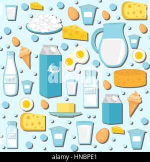 Les produits laitiers modèle homogène avec du lait, du fromage. Contexte Les laiteries, la texture, le papier. Vector illustration. Illustration de Vecteur