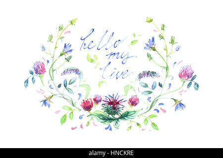 Fleurs de Printemps sur aquarelle, bonjour le lundi Banque D'Images